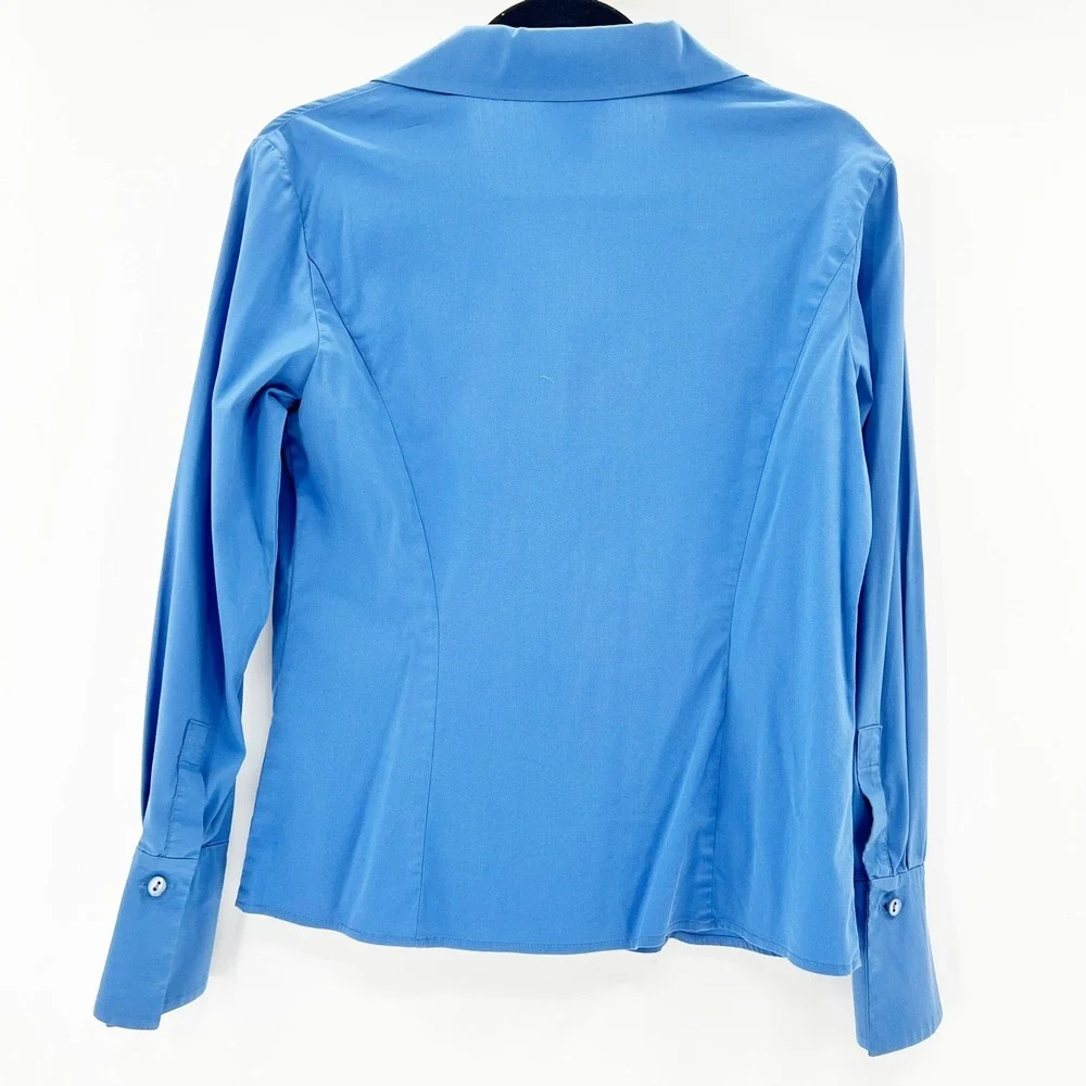 Lafayette 148 New York Blouse Womens 0 Petite Blue Excellent Tailored Button Up - Picture 2 of 4
